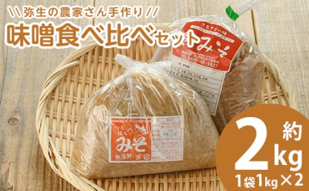 弥生の農家さん手作り味噌食べ比べセット（1kg入り×２袋）
