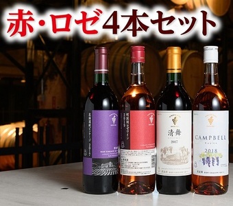 【北海道】十勝ワイン赤・ロゼ4本セット　辛口ワイン　北海道ワイン　甘口ワイン　人気ワイン　ビンテージ