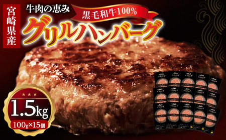 宮崎県産黒毛和牛100％グリルハンバーグ1.5kg ハンバーグ 冷凍食品 牛肉