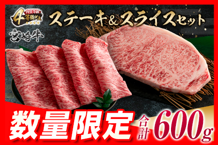 数量限定 宮崎牛 ステーキ スライス セット 合計600g 肉 牛 牛肉 ロース 黒毛和牛 国産 おかず 食品 焼肉 送料無料_DC14-23