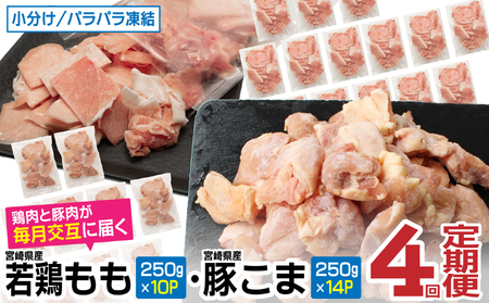 KU364 【定期便・全4回】＜小分け＆バラバラ＞ 宮崎県産鶏もも切身・豚こまセット 合計12kg