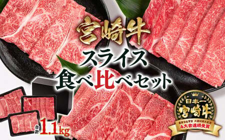 【宮崎牛】ミヤチク　スライス食べ比べセット1.1㎏　4等級以上　国産牛肉＜2.5-39＞