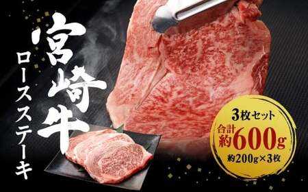 宮崎牛 ロースステーキ 3枚セット 約200g×3枚 約600g 
