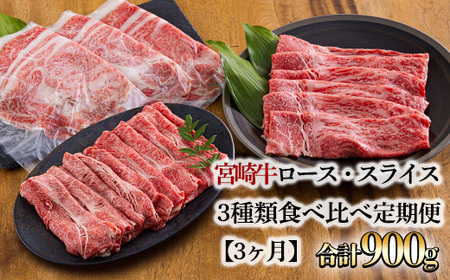宮崎牛ロース・スライス3種食べ比べ定期便[3ヶ月] 合計900g　特番688