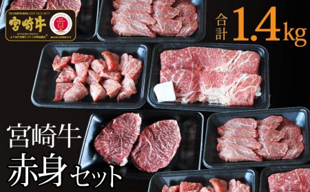 ＜宮崎牛＞赤身肉セット 合計1.4kg ※90日以内発送【E104】