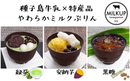 種子島 牛乳 ぷりん スイーツ 3種セット（ 緑茶 ・ 安納芋 ・ 黒糖 ソース）計６個　NFN549 【300pt】