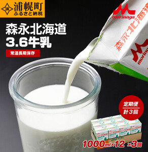 【定期便】森永北海道3.6牛乳（1000ml×12本×3回）常温長期保存