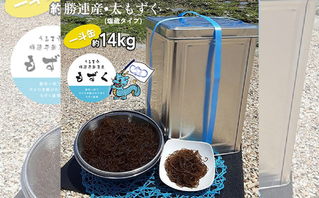 勝連産・太もずく（塩蔵タイプ）　約14kg一斗缶入り【嘉保水産】