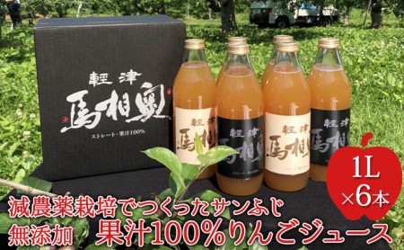 減農薬栽培ストレート果汁100％リンゴジュース（無添加）【1L×6本】