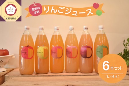 青森 りんごジュース 1L×6本  りんご 果汁 100％ ストレート 飲み比べ セット