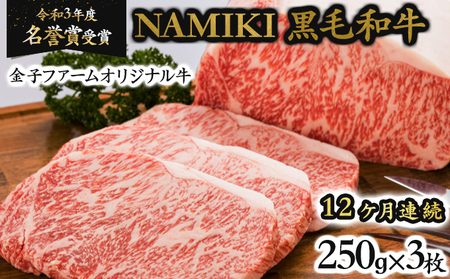 【02402-0213】【12か月定期便】NAMIKI和牛ステーキ（250g×3枚／計9kg）