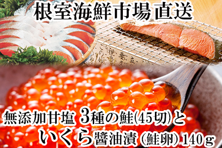 紅鮭・沖獲れ鮭・秋鮭切身各15切、いくら醤油漬け(鮭卵)80g B-14045