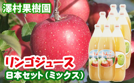 リンゴジュース８本セット【澤村果樹園】 / りんごジュース 100% 1000ml 種類おまかせ