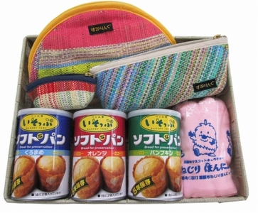 さをり織製品（3点）・タオル＆備蓄用パン3種セット