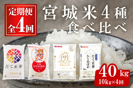 【4ヶ月定期便】宮城米食べ比べ 40kg(10kg×4銘柄) ta419【パールライス宮城】