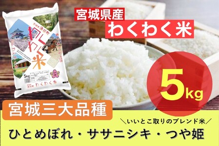 宮城県産三大銘柄いいとこ取りブレンド米 わくわく米 5kg×1袋入 計5kg