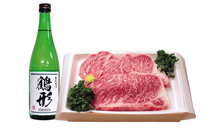 国産 牛肉 鶴形牛サーロインステーキ・大吟醸「鶴形」セット
