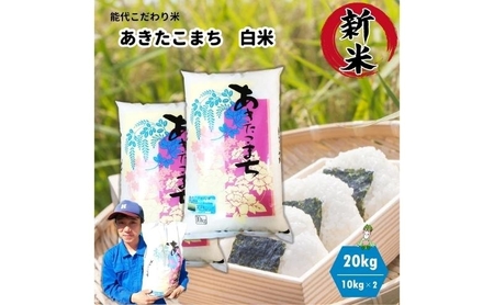 【白米】秋田県産 あきたこまち 20kg (10kg×2袋) ごはんソムリエが選ぶ 能代こだわり米 令和5年産
