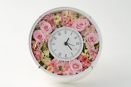 310P7302 プリザーブドフラワー　ピンクの花時計【配送日指定不可】