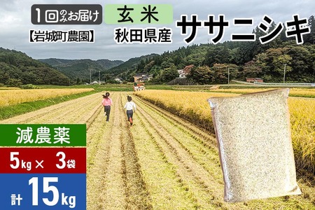 【玄米】〈減農薬〉秋田県由利本荘市産 ササニシキ 15kg(5kg×3袋) 令和5年産 新鮮パック 低農薬 低農薬