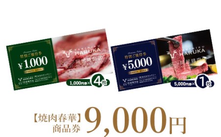 【焼肉春華】商品券9,000円【16026】