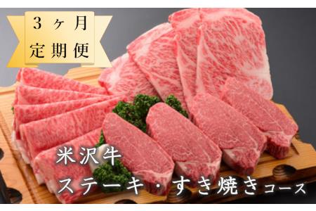 【定期便】米沢牛 ステーキ・すき焼きコース 【冷蔵】 牛肉 和牛 ブランド牛 [030-A023]