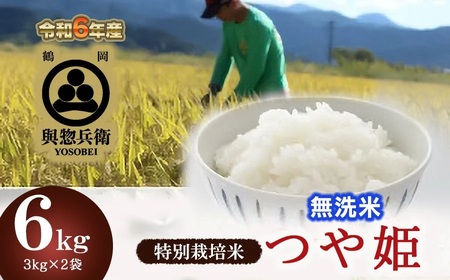 【令和6年産 先行予約】「神農家」が作った特別栽培米つや姫 無洗米6kg(3kg×2袋)　K-624