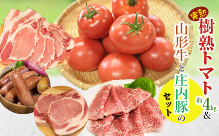 樹熟トマト＆山形牛と庄内豚のセット　【肉バルＹＡＫＵ禄】