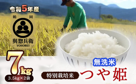 【令和5年産】 「神農家」が作った特別栽培米つや姫 無洗米 7㎏(3.5㎏×2袋) A05-022