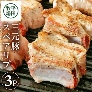 SA2001　【平田牧場】日本の米育ち 三元豚 スペアリブ　485g×3パック