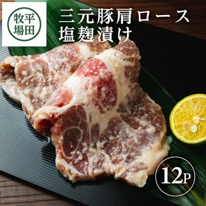 SC0437　【平田牧場】日本の米育ち 三元豚 肩ロース塩麹漬け　100g×12パック