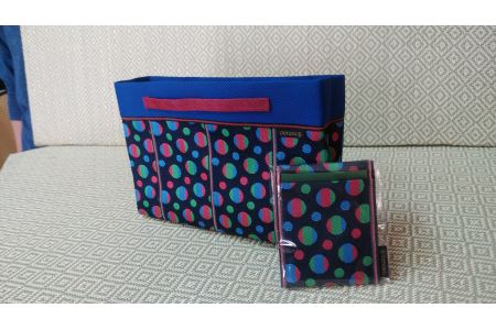 SA0221　【畳の縁で制作】バッグインバッグと名刺・カードケース　（水玉）