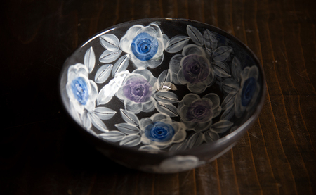 【陶器】バラ文鉢