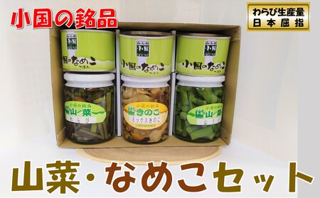 山形県小国町産山菜セット（なめこ缶つぼみ3缶・わらび・山うど・ミックスきのこ瓶）