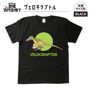 恐竜・古代生物Tシャツ　ヴェロキラプトル　サイズ160（キッズ・ユニセックス）