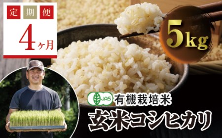  ＜定期便4ヶ月＞ JAS認定 有機栽培米 西会津産米コシヒカリ 玄米 5kg F4D-0633