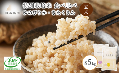 玄米 ゆめぴりか・きたくりん食べ比べ 各5kg　特別栽培米産地直送《帰山農園》
