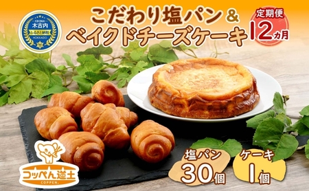 12カ月 定期便 こだわりの塩パン ベイクドチーズケーキ セット 北海道 チーズケーキ 塩パン