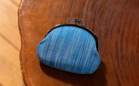 結城紬 がまぐち ブルー 織物 財布 コインケース アクセサリー入れ　上質な風合い 結城市
