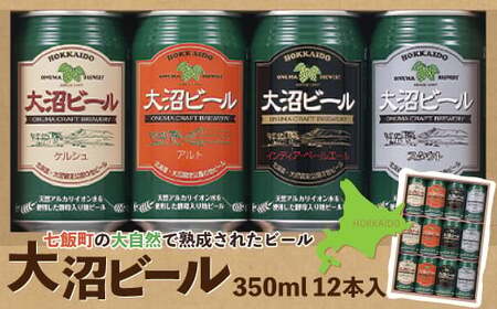 【金賞受賞】大沼ビール350ml 12本入 ギフトセット （ｹﾙｼｭ3缶・ｱﾙﾄ3缶・IPA3缶・ｽﾀｳﾄ3缶） 飲み比べ