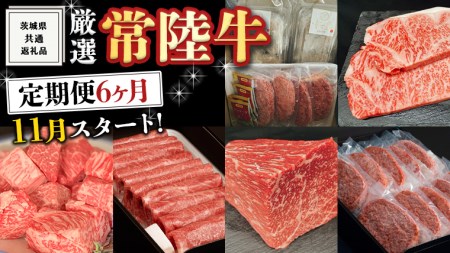 《 定期便 11月スタート 》 厳選 『 常陸牛 』 6ヶ月セット ( 茨城県共通返礼品 ) 肉 焼肉 国産 霜降 サーロイン もも ハンバーグ ステーキ すき焼き しゃぶしゃぶ