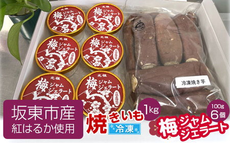 No.533 坂東市産　冷凍焼きいも（紅はるか）1kgと梅ジャムジェラート100g×6個