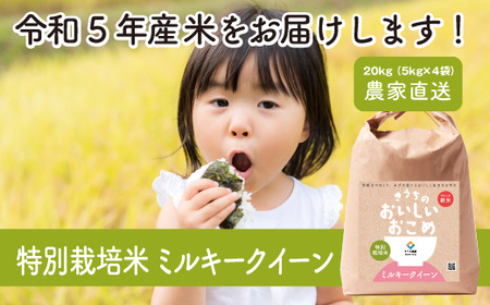 【令和5年産】特別栽培米 ミルキークイーン 20kg (5kg×4) [0907]
