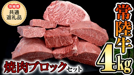 【 常陸牛 】焼肉 ブロックセット合計 4kg（茨城県 共通返礼品 製造地：守谷市）  国産 焼き肉 牛肉 やきにく ブランド牛 肉 サーロイン キャンプ