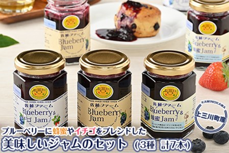 上三川産のブルーベリーに蜂蜜やイチゴをブレンドした美味しいジャムのセット(3種　計7本)◇