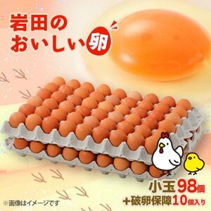 岩田のおいしい卵　小玉98個+破卵保障10個入り【配送不可地域：離島】【1092662】