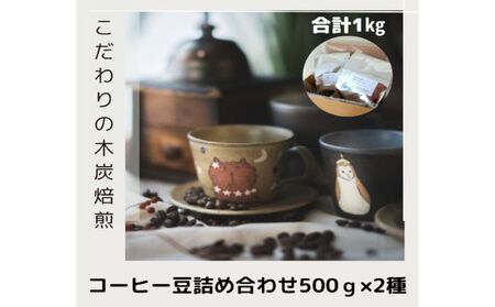木炭焙煎珈琲豆 500g×2種セット 1ｋg 豆