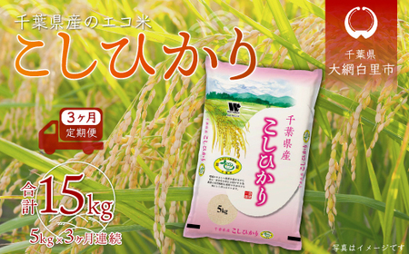 ＜3ヶ月定期便＞千葉県産エコ米「コシヒカリ」5kg×3ヶ月連続 計15kg A022