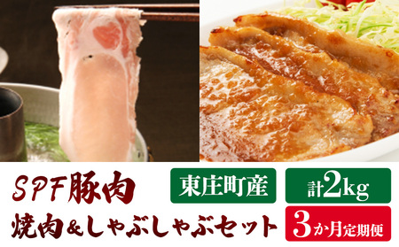 【3ヶ月定期便】東庄町産SPF豚肉／焼肉＆しゃぶしゃぶセット計2kg×3回