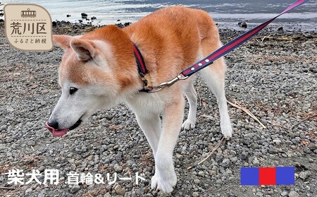 柴犬用カラー（首輪）＆リード(カラー：紺・赤・紺)【001-007】